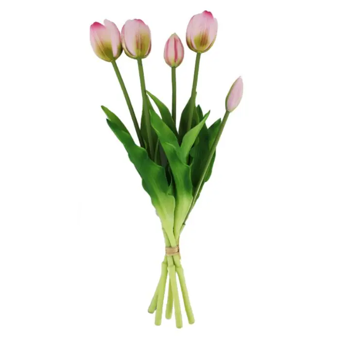Kunsttulp boeket van 5 tulpen lichtroze - Slechts tijdelijk