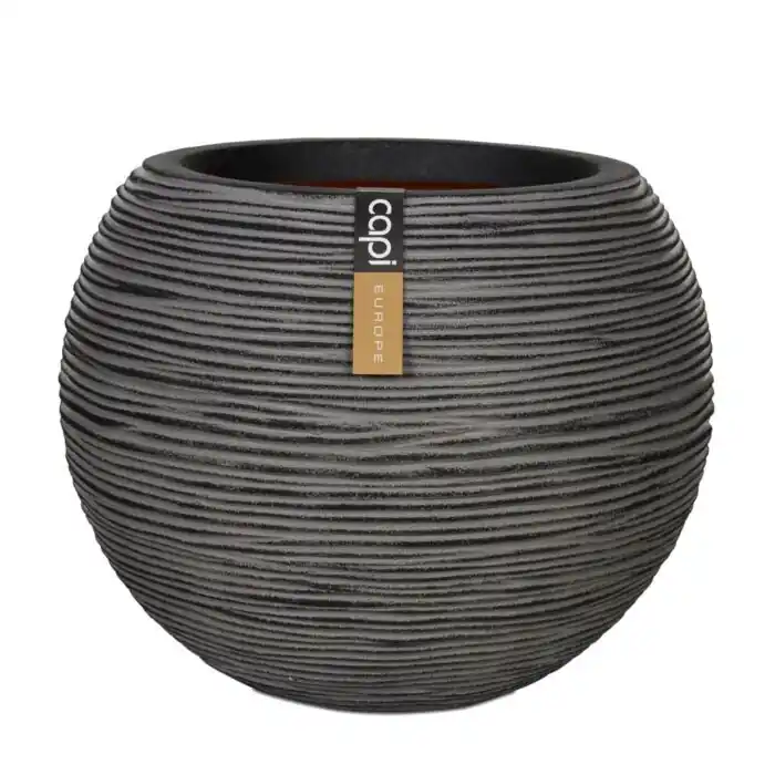 Uitverkoop - Bloempot Vase bol rib antraciet Ø 40 cm - Capi