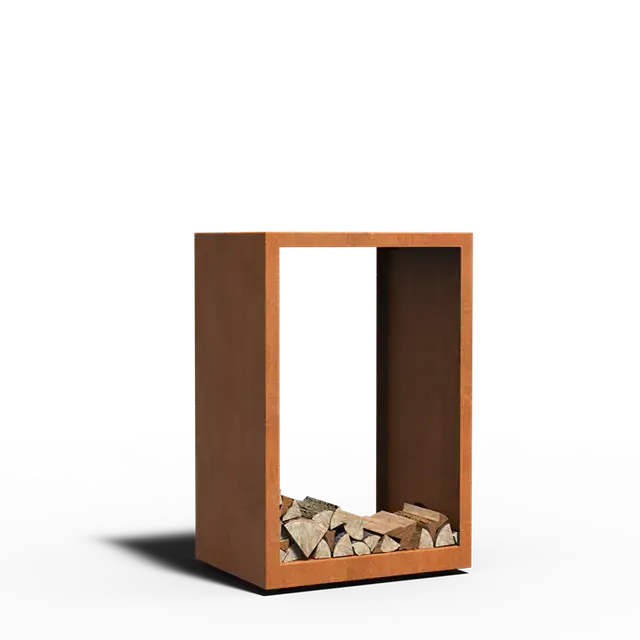 Extra voordeel - Cortenstaal HoutopslagenLOGG met wielen800 x 600 x 1200 mm