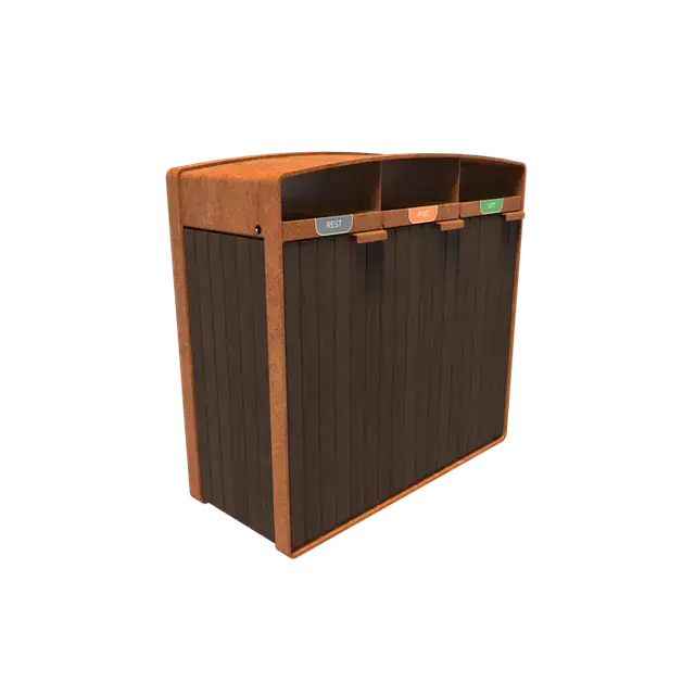 Net binnen - Cortenstaal AfvalbakkenSTORR met houtbekleding1195 x 550 x 1150 mm