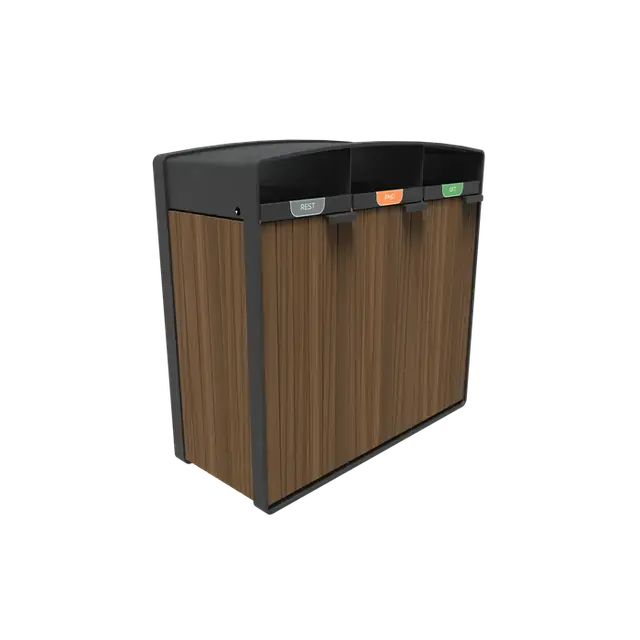 Eenvoudig retourneren - Gecoat staal AfvalbakkenSTORR met houtbekleding1195 x 550 x 1150 mm