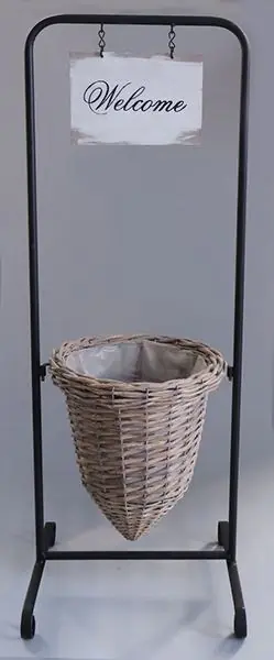 Voordeelprijs | Rieten mand in houder zwart Welcome 90cm