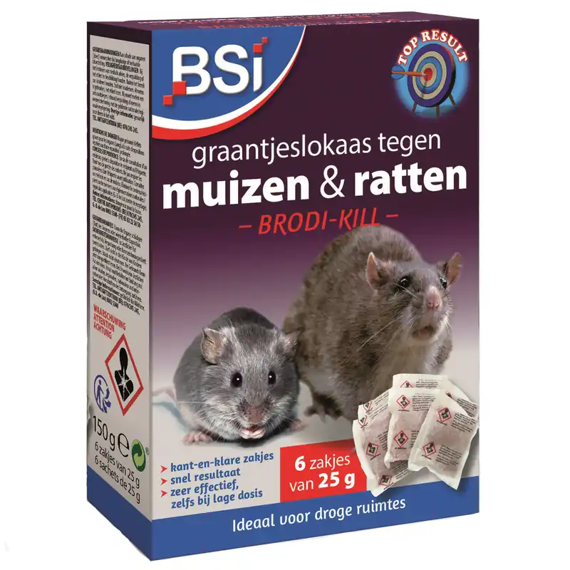 Nu beschikbaar - Graantjeslokaas tegen muizen en ratten Brodi-Kill