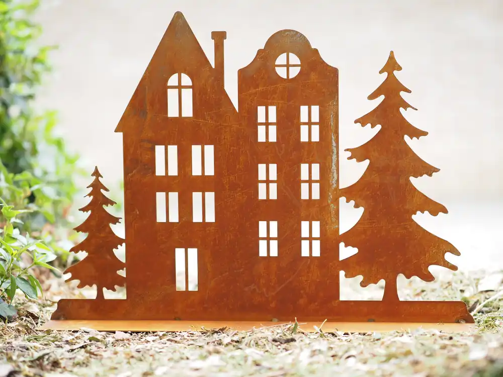Huizen met bomen op basis, winterlandschap - Op = op