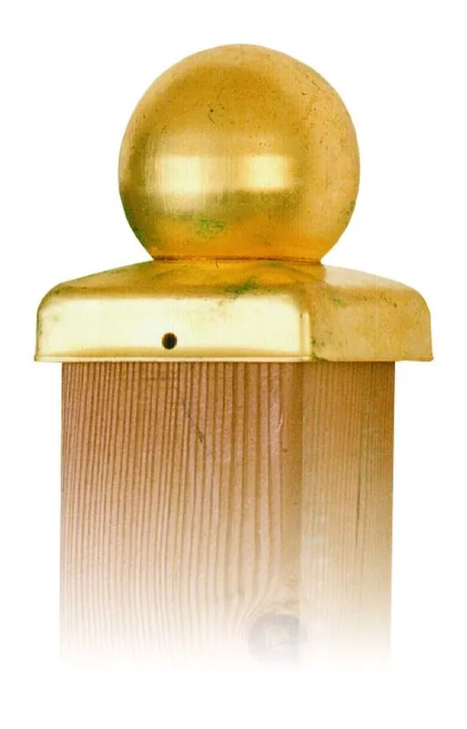Scherp geprijsd - Paalornament paalkap voor tuinpaal bol messing 71x71mm
