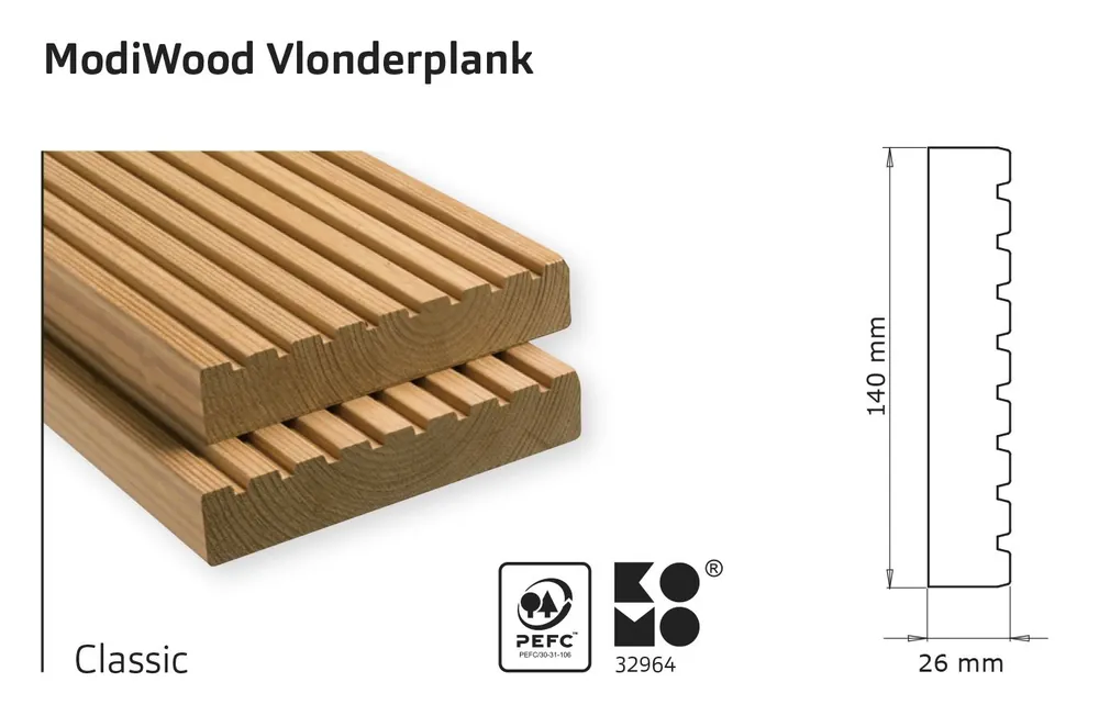 Vlonderplanken thermisch gemodificeerd Classic 390cm (26x140mm) - Nieuw binnengekomen