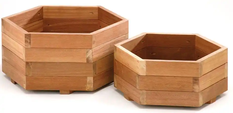 Bloembak plantenbak zeskant bangkirai hardhout 55cm - Op = op