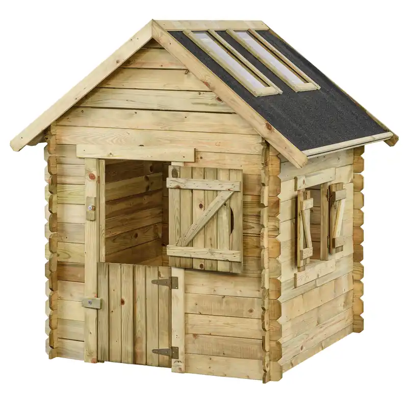 Houten speelhuisje grenen Lodewijk met dakramen 120x120x160cm - Zeer goed beoordeeld