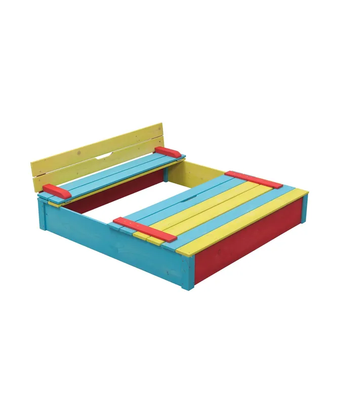 Op = op | Houten zandbak met deksel 120x120cm, gekleurd
