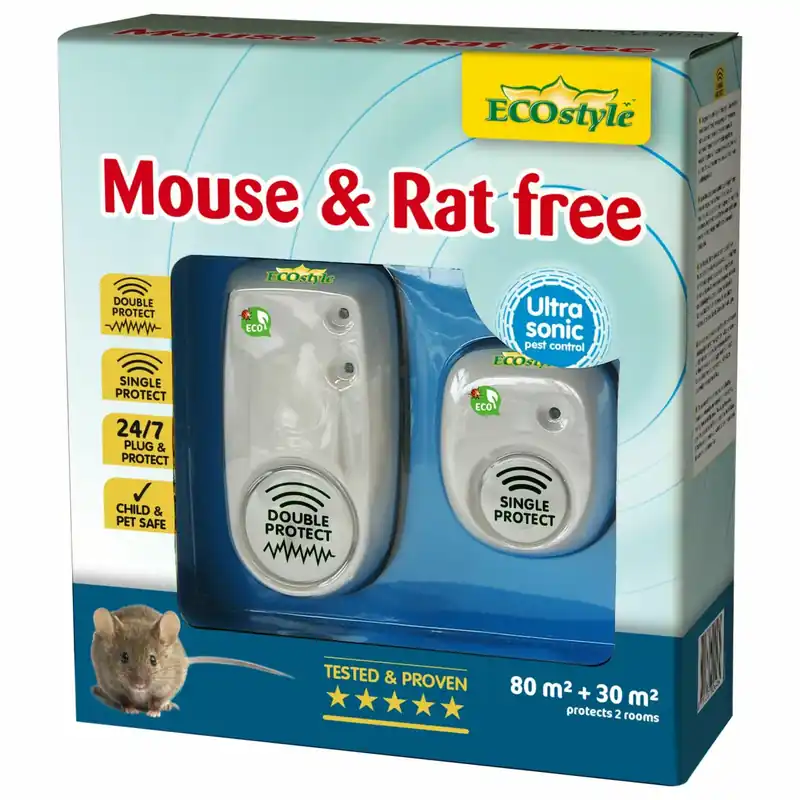 Goed beoordeeld | ECOstyle Mouse & Rat free 110 m2- Ultrasone Ongedierteverjager - 80+30