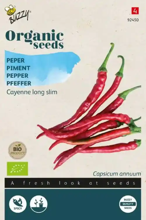 Buzzy® zaden - Organic Peper Cayenne long slim (BIO) - Nieuw in het assortiment