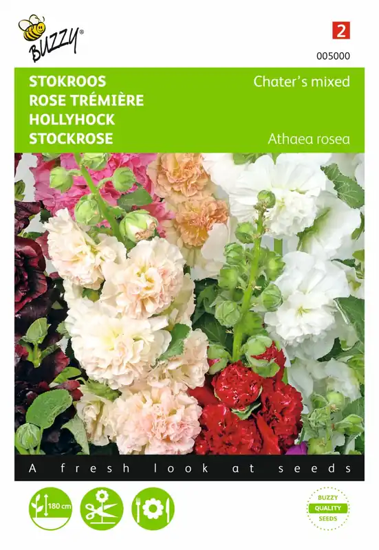 Buzzy® zaden - Althaea (Alcea), Stokroos Chater’s dubbelbloemig | Veel gevraagd