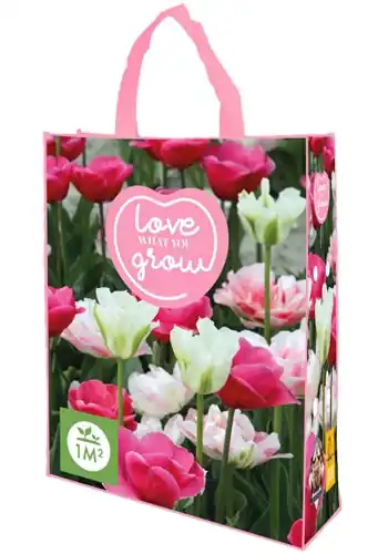 Shopping bag roze Tulpenbollen ‘Love what you grow!‘ - 30 stuks | Superprijs