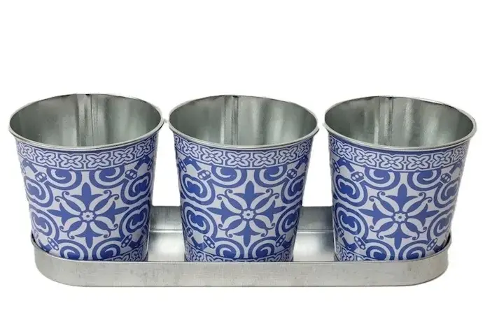 Verlaagde prijs | Trio Pot Madeira op Tray - Ø10 cm - Blauw Tegelmotief
