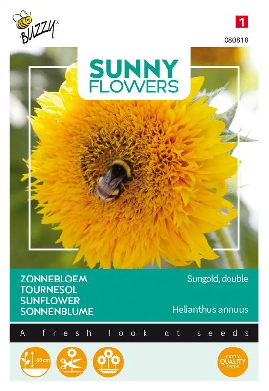 Buzzy® zaden - Sunny Flowers, lage Zonnebloem Sungold dubbelbloemig - Flitsaanbieding