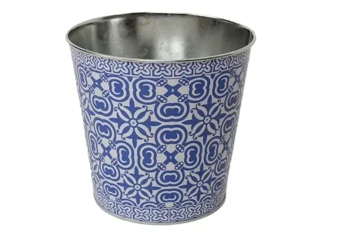 Tijdelijk aanbod - Zinken Pot Madeira Ø17,5 x H16,5 cm - Blauw Motief