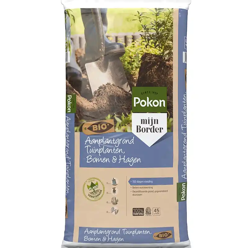Pokon Bio Aanplantgrond Tuinplanten, Bomen & Hagen Turfvrij 45L - Opruiming