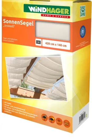Windhager Zonnescherm met Trekkoord 4,2 x 1,4 m, Wit | Expreslevering