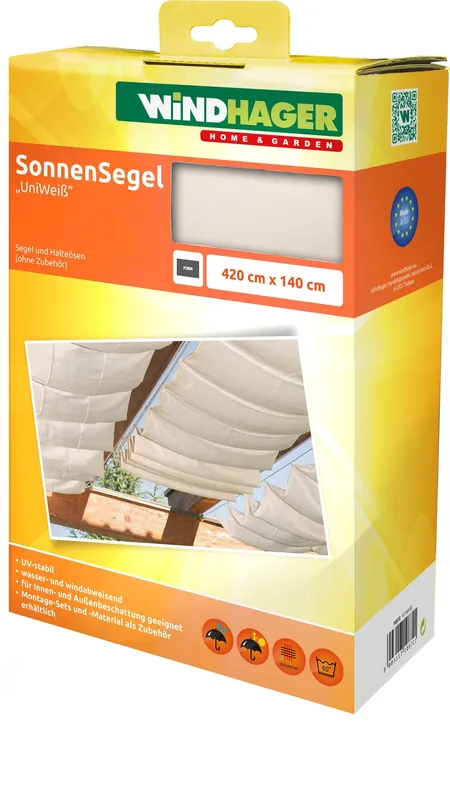 Windhager Zonnescherm met Trekkoord 4,2 x 1,4 m, Wit | Expreslevering