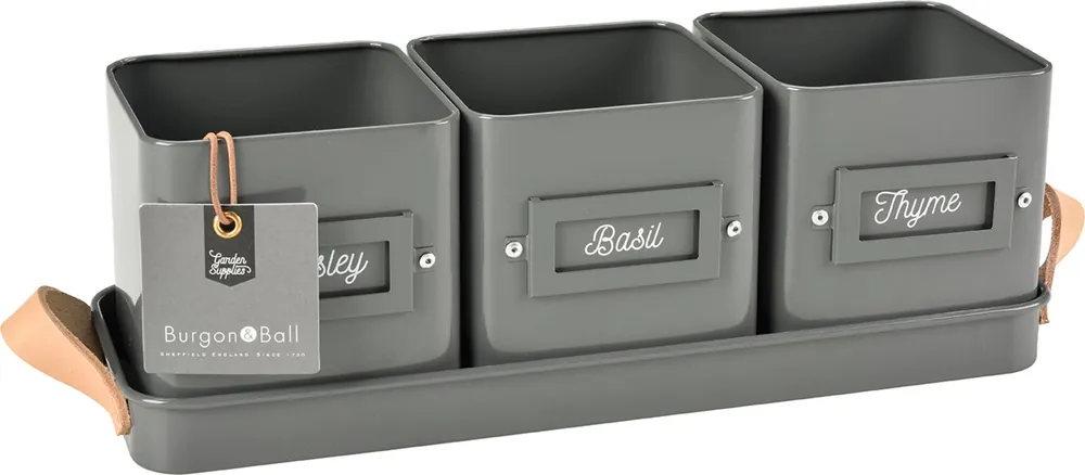 Burgon & Ball Kruidenpotten Set met Dienblad - Grijs - Bestelbaar