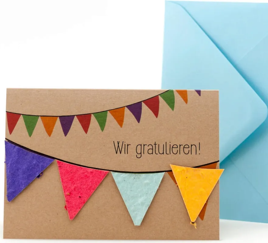 Veel voordeel | Die Stadtgärtner Bloeiende Wenskaart "Wir gratulieren Wimpel"