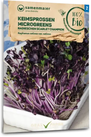 Vanaf nu beschikbaar - Samen Maier Biologische Kiemgroente/Microgreens - Radijs "Scarlet Champion"