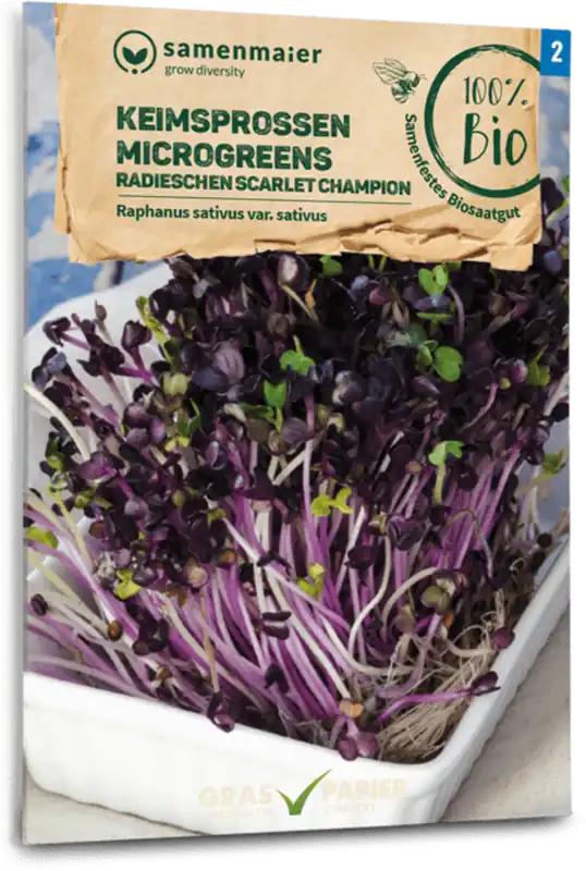 Vanaf nu beschikbaar - Samen Maier Biologische Kiemgroente/Microgreens - Radijs "Scarlet Champion"