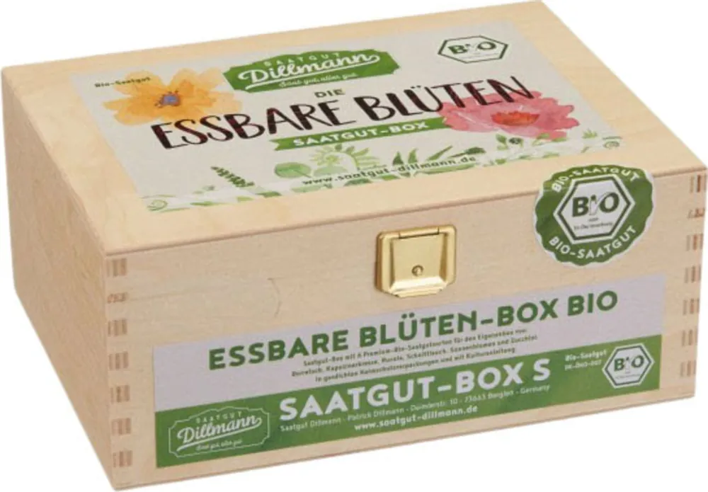 Saatgut Dillmann Eetbare Bloemen Biologische Zaadbox S, Houten kist - Direct beschikbaar