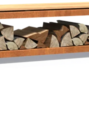 Veilig winkelen | FORNO Houtopslag met Zitting - Cortenstaal, 200 x 40 x 43 cm