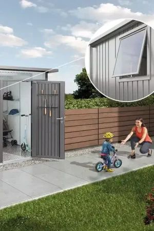 Nu kopen - Biohort AvantGarde Gereedschapsschuur Inclusief Raam I Donkergrijs Metallic - met Standaard Deur, Maat A5