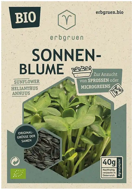Nieuw in de shop - erbgruen Zonnebloem - BIOLOGISCHE Microgroenten/Kiemzaden