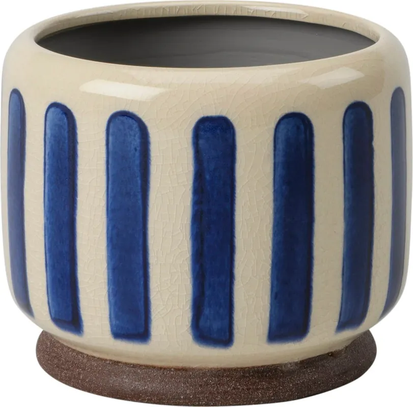 Nog maar een paar beschikbaar - Burgon & Ball Kamerplantenpot "Collector" - Blauw gestreept, ⌀ 18 cm