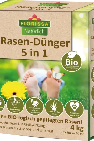 Nu beschikbaar | Florissa Biologische Natuurlijke Gazonmeststof 5 in 1, 4 kg