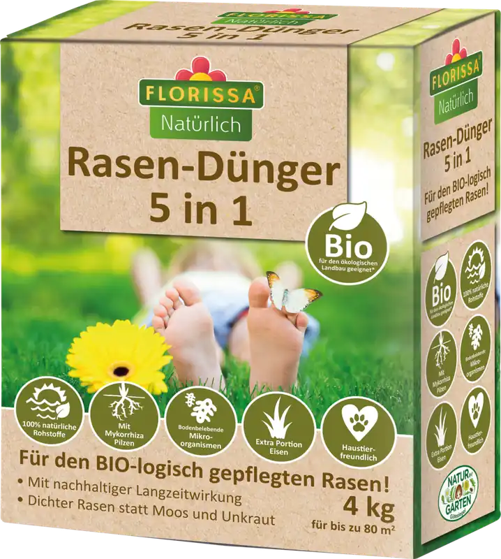 Nu beschikbaar | Florissa Biologische Natuurlijke Gazonmeststof 5 in 1, 4 kg
