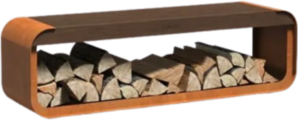 FORNO Houtopslag met Zitting "Serra" van Cortenstaal - 1500 x 400 x 450 mm - Veel gekozen