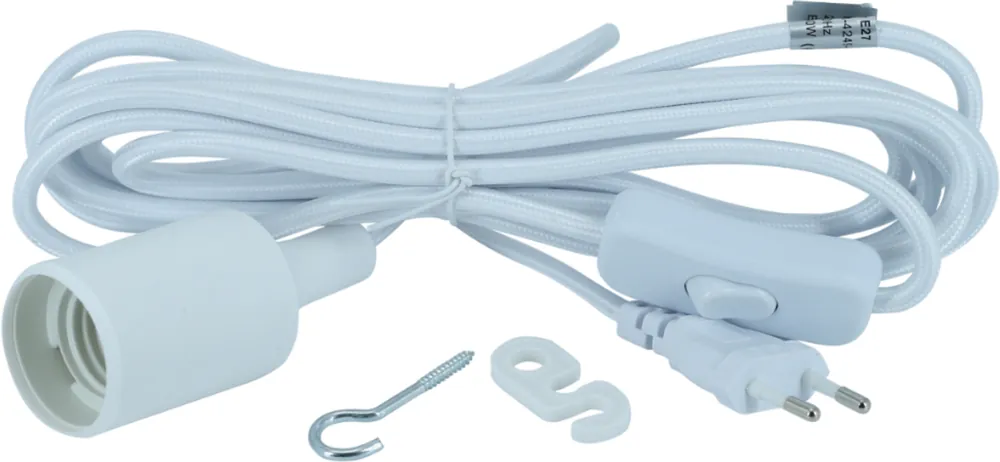 Venso E27 Fitting met 4m Textielsnoer, Wit - Zeer goed beoordeeld