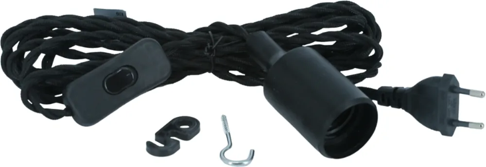 Hoog gewaardeerd - Venso E27 HELIX Fitting met 4m Textielsnoer, Zwart
