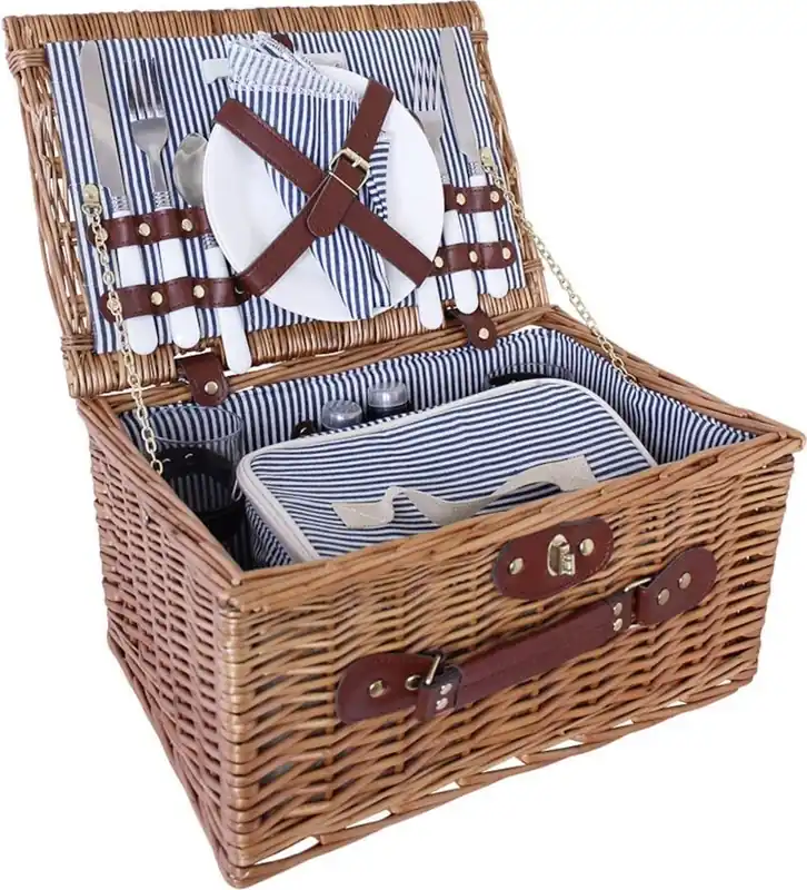Strömshaga Wilgen Picknickmand Set - Blauw - Direct leverbaar