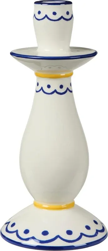 IB Laursen Kandelaar Wit/Blauw met Geel Patroon - Opruiming