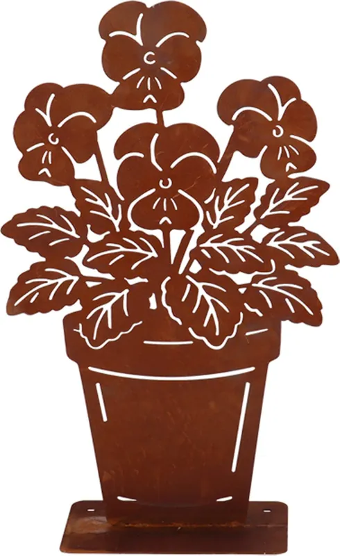 Esschert Design Roestkleurig Ornament "Viooltjes in bloempot" | Direct bestellen