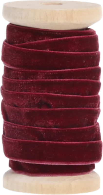 Superprijs | Chic Antique Velourslint op Houten Spoel, Rood