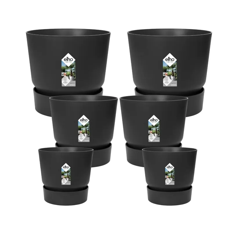 Expreslevering - 5x Pot elho Greenville zwart (2x D30xH28, 1x D24xH23, 2x D14xH13)
