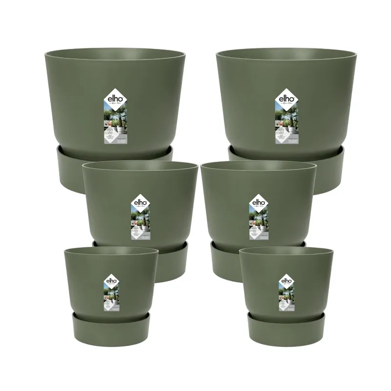 Beste prijs | 5x Pot elho Greenville groen (2x D30xH28, 1x D24xH23, 2x D14xH13)