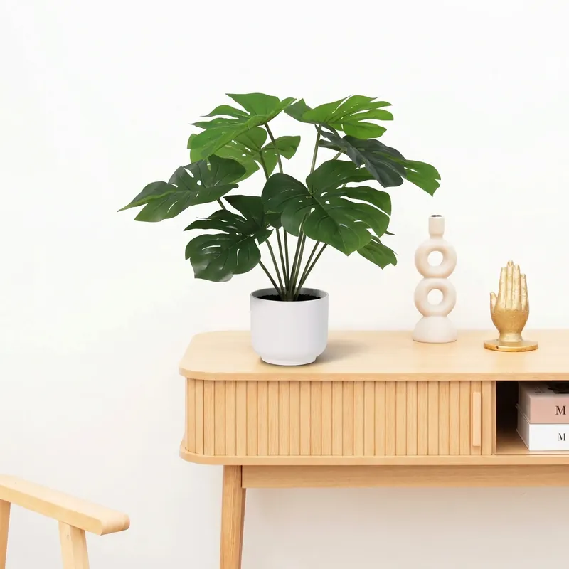 Kunst Monstera Deliciosa inclusief witte pot - 50cm - Alleen vandaag