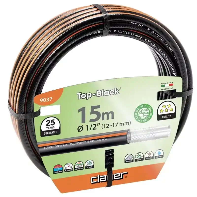 Claber anti-twist gevlochten slang 15 meter top zwart 1/2 kabeljauw. 9037 - Fabrieksprijs