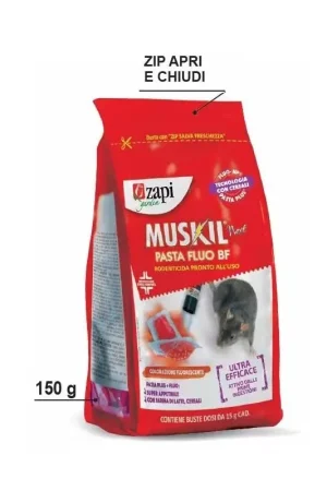 Actieprijs | ZAPI Rodenticide MUSKIL NEXT PASTA FLUO-BF zakje met ritssluiting 150g kabeljauw. 104034