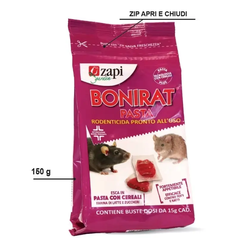 ZAPI Rodenticide BONIRAT PASTA PLUS 150g zak met ritssluiting kabeljauw. 104565 | Extra korting