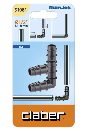 Spoedlevering - Claber 1/2 hoekfitting blister van 2 stuks kabeljauw. 91081