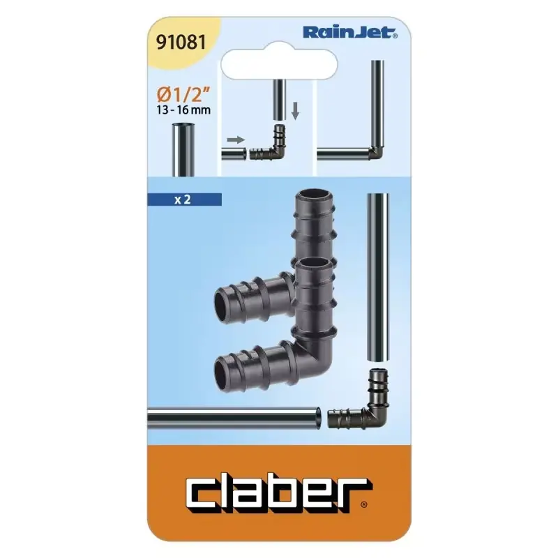 Spoedlevering - Claber 1/2 hoekfitting blister van 2 stuks kabeljauw. 91081