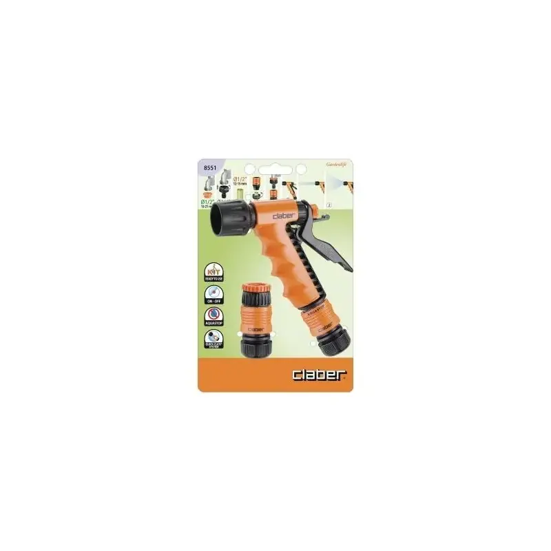 Claber 2 straalpistool, kraanmof met reductie en aquastop fittingen kabeljauw. 8551 - Nieuw in het assortiment